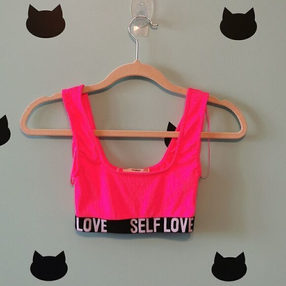 PULL & Bear Pink Bralette Self Love Neon Pink New Extra Small - Picture 1 of 5